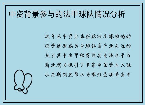 中资背景参与的法甲球队情况分析